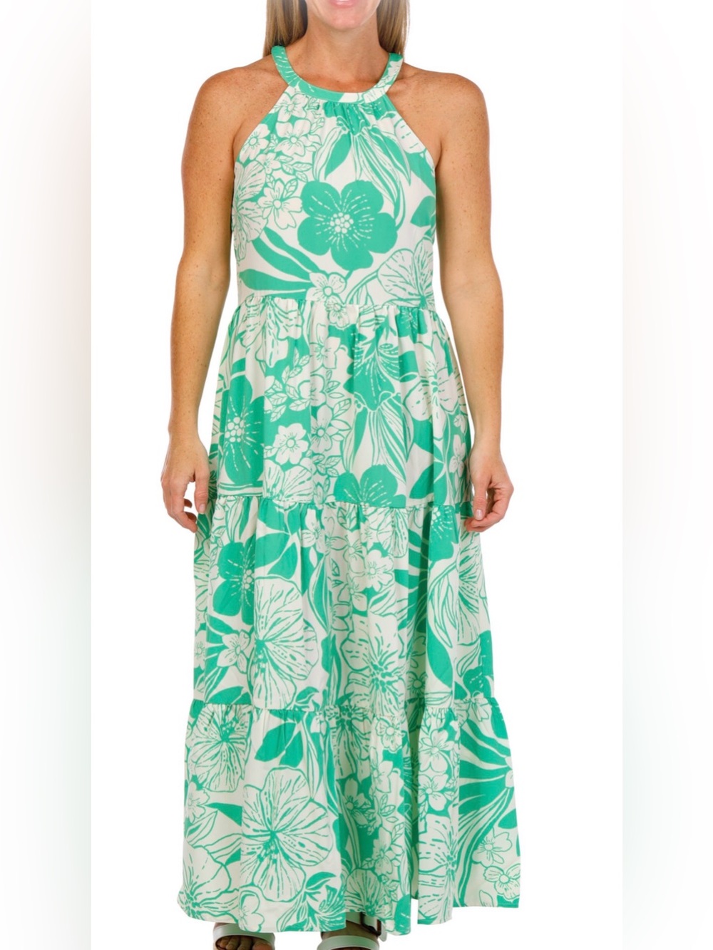 Green and white Resort Chic maxi dress- Lilly Pulitzer style print